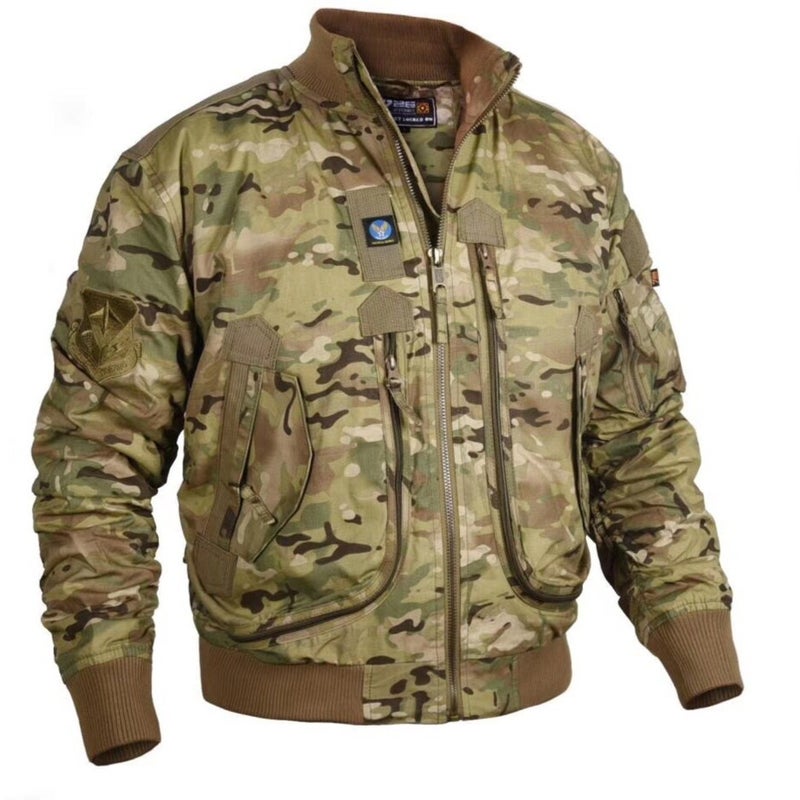 [726] Military Fan Ma-1 Pilot Jacket Men'S Multi-Pocket Velcro Stand Collar Baseball Uniform Jacket - Image 1