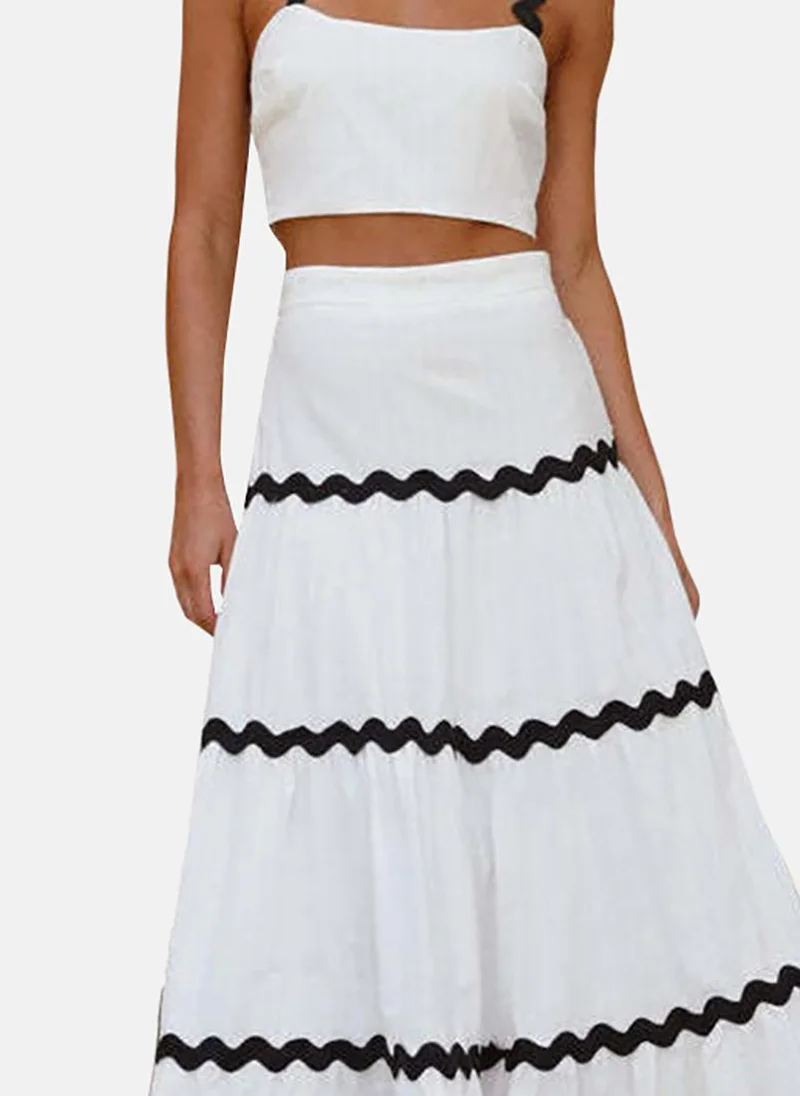 YUNIQEE White Self Design Sleeveless Top With Tiered Skirt