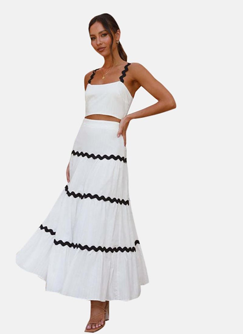 YUNIQEE White Self Design Sleeveless Top With Tiered Skirt  - Image 3