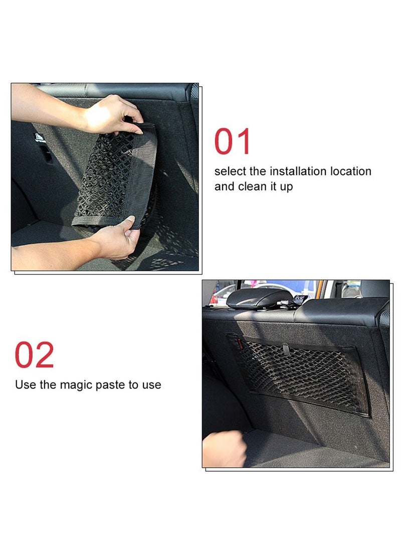 LEOKOR Car Rear Mesh Hammock Adhesive Magic Bag with elastic cords for universal storage pocket cage rear seat organizer  - Image 2