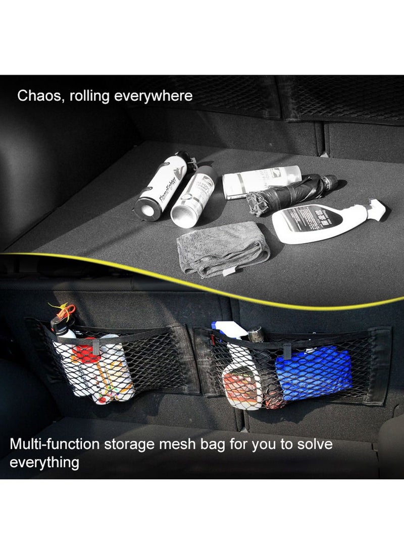 LEOKOR Car Rear Mesh Hammock Adhesive Magic Bag with elastic cords for universal storage pocket cage rear seat organizer  - Image 3