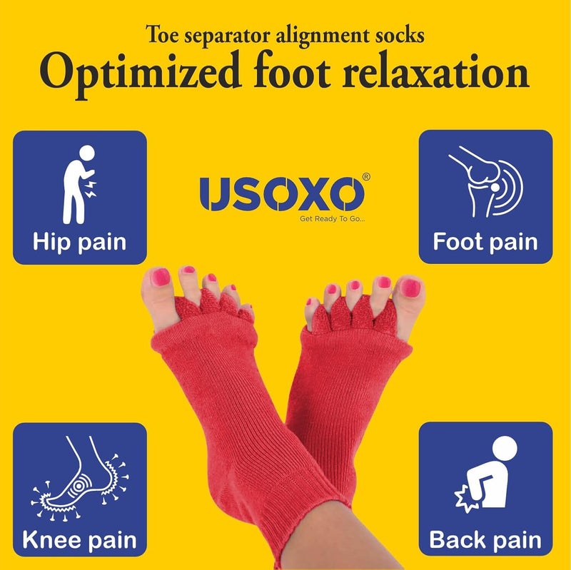 USOXO Foot Alignment Socks I Cotton Finger Toe Separator I Easing Bunion Hammertoe and Arthritis Pain Relief I Improving Posture & Increasing Flexibility I Free Size for Men & Women (Maroon) - Image 3