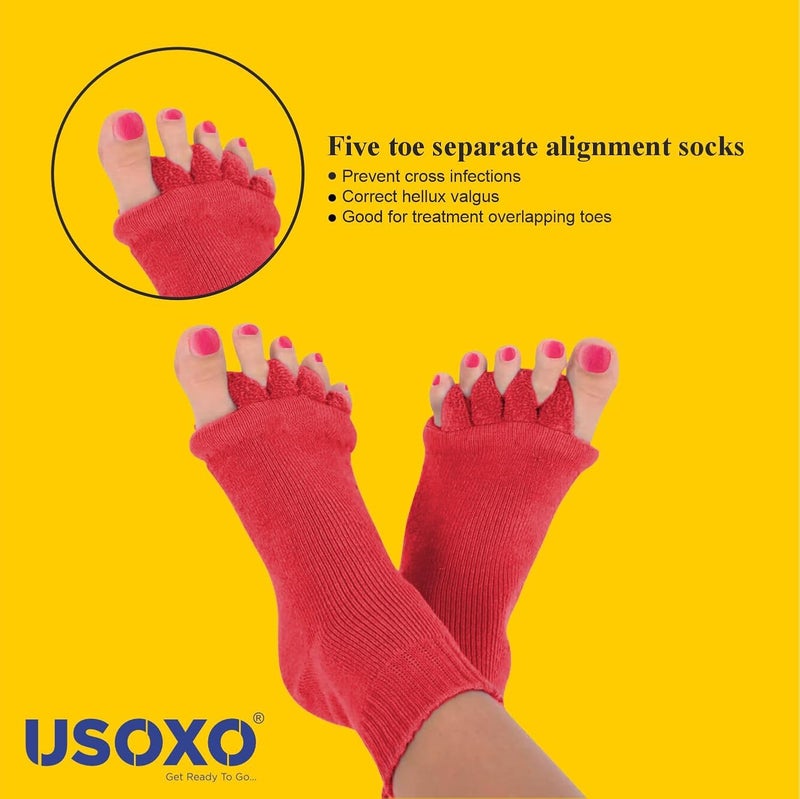 USOXO Foot Alignment Socks I Cotton Finger Toe Separator I Easing Bunion Hammertoe and Arthritis Pain Relief I Improving Posture & Increasing Flexibility I Free Size for Men & Women (Maroon) - Image 2