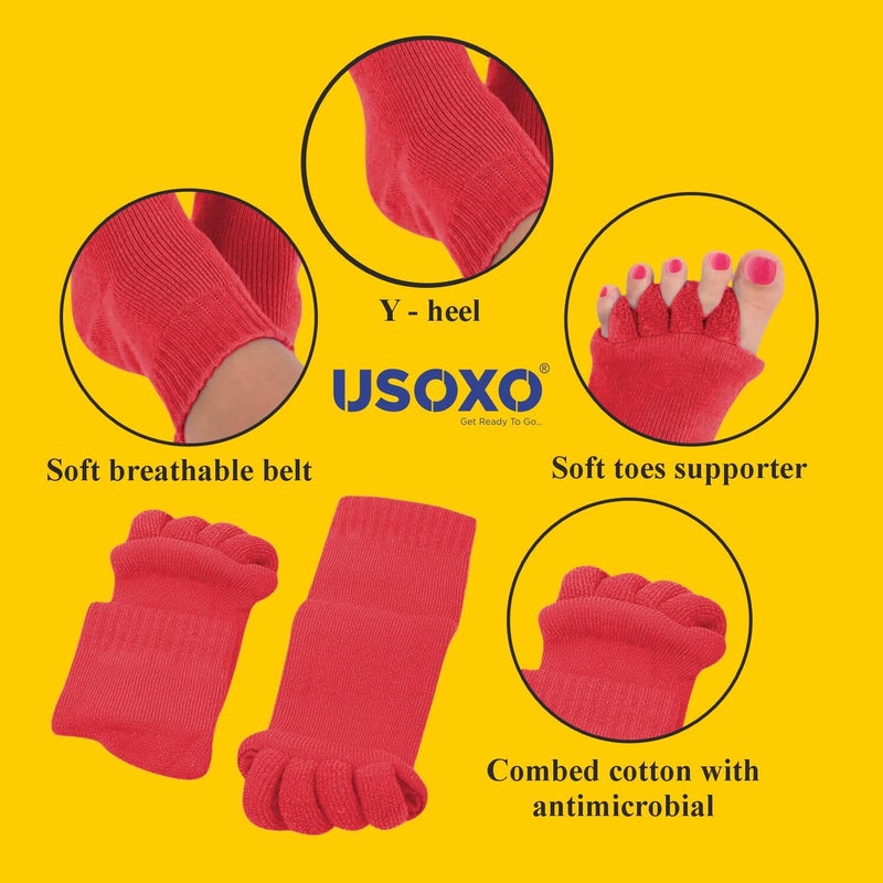 USOXO Foot Alignment Socks I Cotton Finger Toe Separator I Easing Bunion Hammertoe and Arthritis Pain Relief I Improving Posture & Increasing Flexibility I Free Size for Men & Women (Maroon) - Image 4