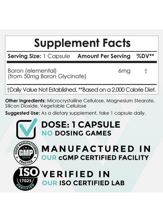 Nootropics Depot Boron Glycinate Capsules | 50mg | Delivering 6mg Elemental Boron | Testosterone, Inflammation, Immune, & Cognitive Support | 120 Count - Image 2