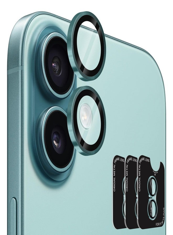 Orzero (3 Sets) Camera Lens Protector Compatible for iPhone 17 6.3“/16 6.1”/16 Plus 6.7“, Protector de Cámera One-Step Installation Tray Individual Metal Ring Glass Cover Case Friendly - Teal - Image 1