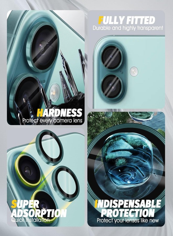 Orzero (3 Sets) Camera Lens Protector Compatible for iPhone 17 6.3“/16 6.1”/16 Plus 6.7“, Protector de Cámera One-Step Installation Tray Individual Metal Ring Glass Cover Case Friendly - Teal - Image 4