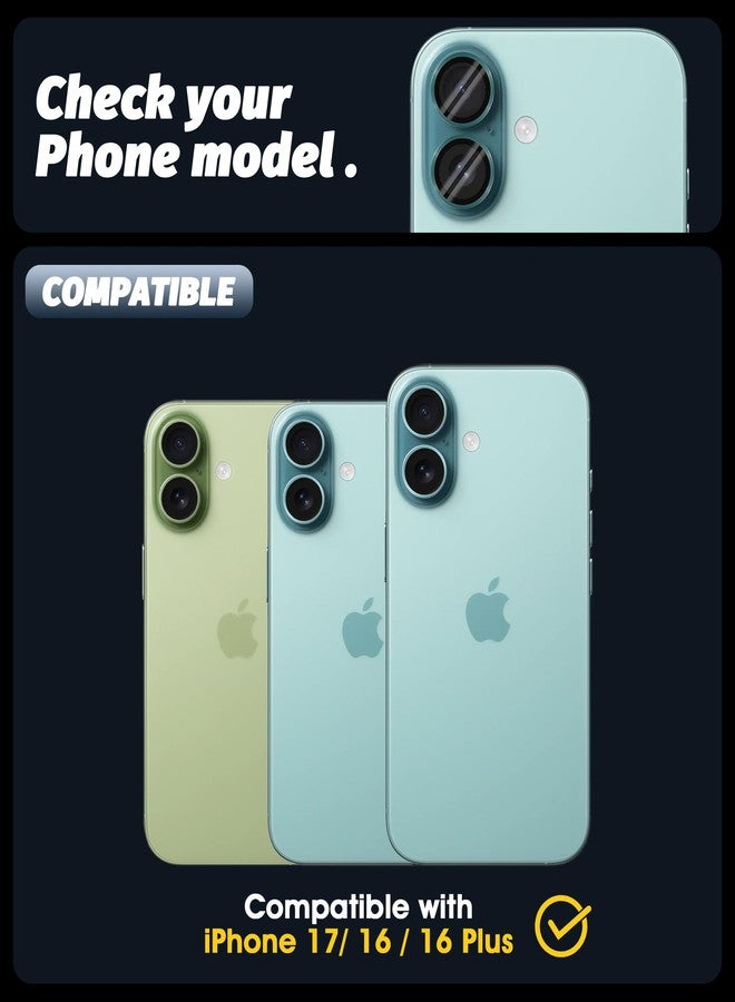 Orzero (3 Sets) Camera Lens Protector Compatible for iPhone 17 6.3“/16 6.1”/16 Plus 6.7“, Protector de Cámera One-Step Installation Tray Individual Metal Ring Glass Cover Case Friendly - Teal - Image 2
