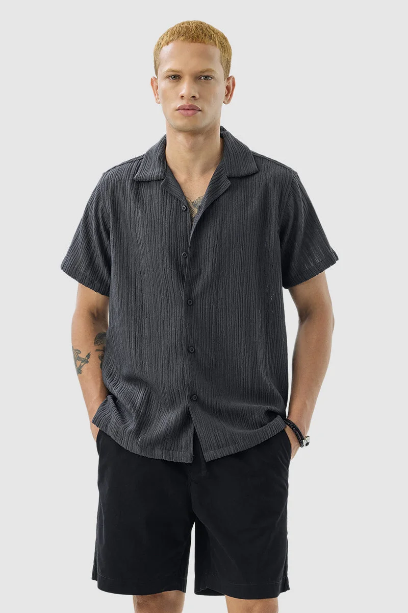 SNITCH Dark Grey Textured Half Sleeve Boxy Shirt