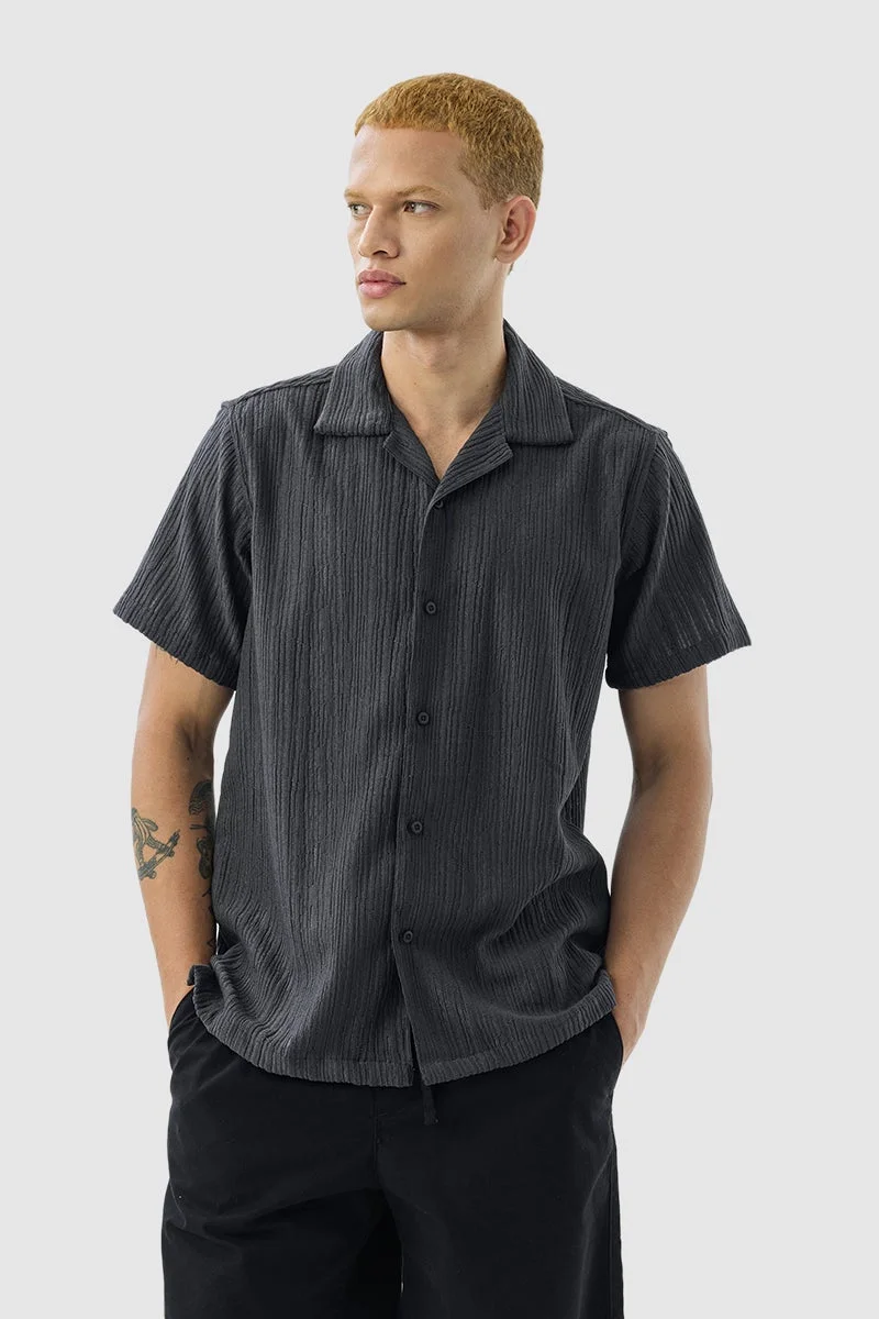 SNITCH Dark Grey Textured Half Sleeve Boxy Shirt
