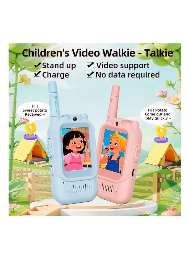 kids video walkie-talkie toy Face-to-Face intercom Visual children Cartoon Pager 300M transmit distance Visible camera interphone Audio video call Photograph Walky Talky no need network outdoor communication 2 inches screen display  intercom for Parent-child interaction, birthday gifts, children toys - Image 1