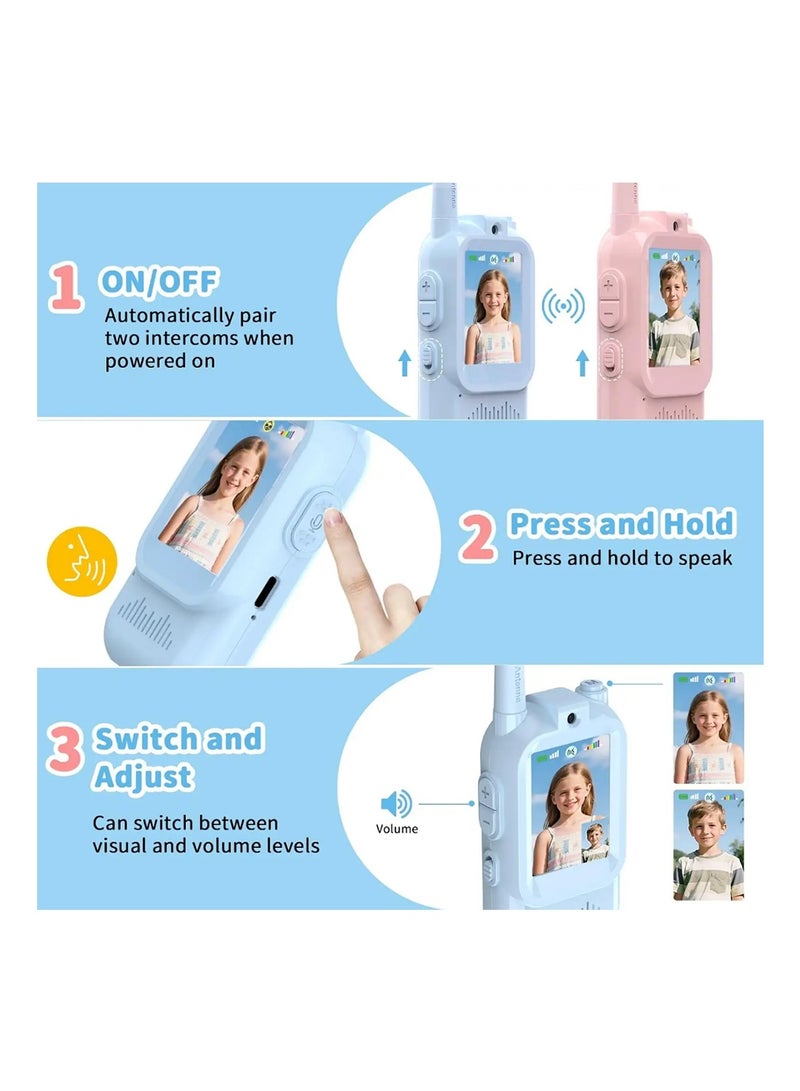 kids video walkie-talkie toy Face-to-Face intercom Visual children Cartoon Pager 300M transmit distance Visible camera interphone Audio video call Photograph Walky Talky no need network outdoor communication 2 inches screen display  intercom for Parent-child interaction, birthday gifts, children toys - Image 3