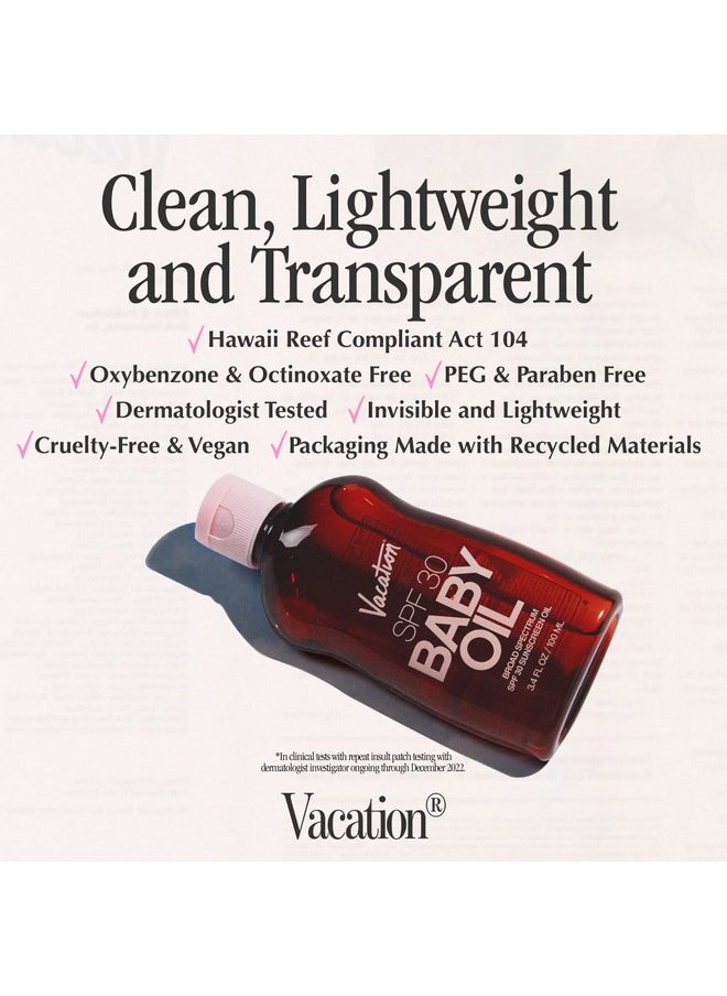 VACATION - Acation Baby Oil Spf 30 + Airfreshener Bundle Broad Spectrum Spf 30 Sunscreen Oil Vegan Suntan Oil With Broad Spectrum Spf Sunscreen Tanning Oil Tsa Friendly Travel Size 3.4 Fl. Oz. - Image 1