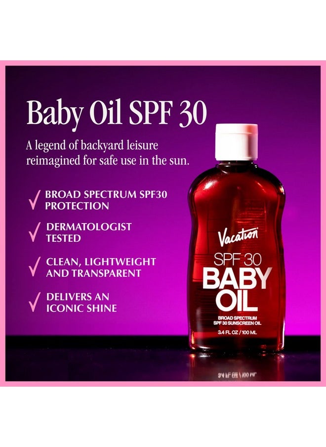 VACATION - Acation Baby Oil Spf 30 + Airfreshener Bundle Broad Spectrum Spf 30 Sunscreen Oil Vegan Suntan Oil With Broad Spectrum Spf Sunscreen Tanning Oil Tsa Friendly Travel Size 3.4 Fl. Oz. - Image 1