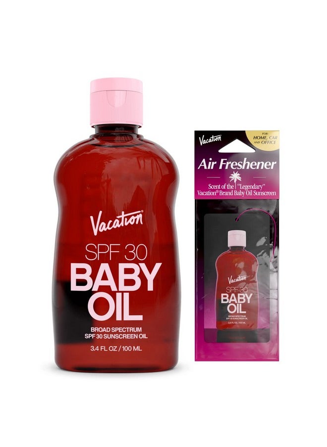 VACATION - Acation Baby Oil Spf 30 + Airfreshener Bundle Broad Spectrum Spf 30 Sunscreen Oil Vegan Suntan Oil With Broad Spectrum Spf Sunscreen Tanning Oil Tsa Friendly Travel Size 3.4 Fl. Oz. - Image 1