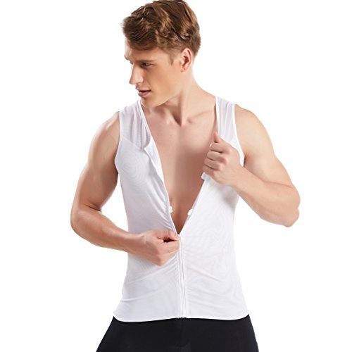 Hanerdun- Mens Slimming Body Shaper Shirt With Zipper Abs Abdomen Slim,White,XX-Large - Image 3