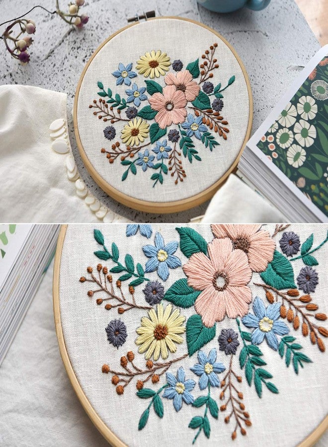 KISSBUTY Embroidery Starter Kit with Pattern, Stamped Embroidery Cloth, Bamboo Hoop, Color Threads Needle Kit (Floral) - Image 5