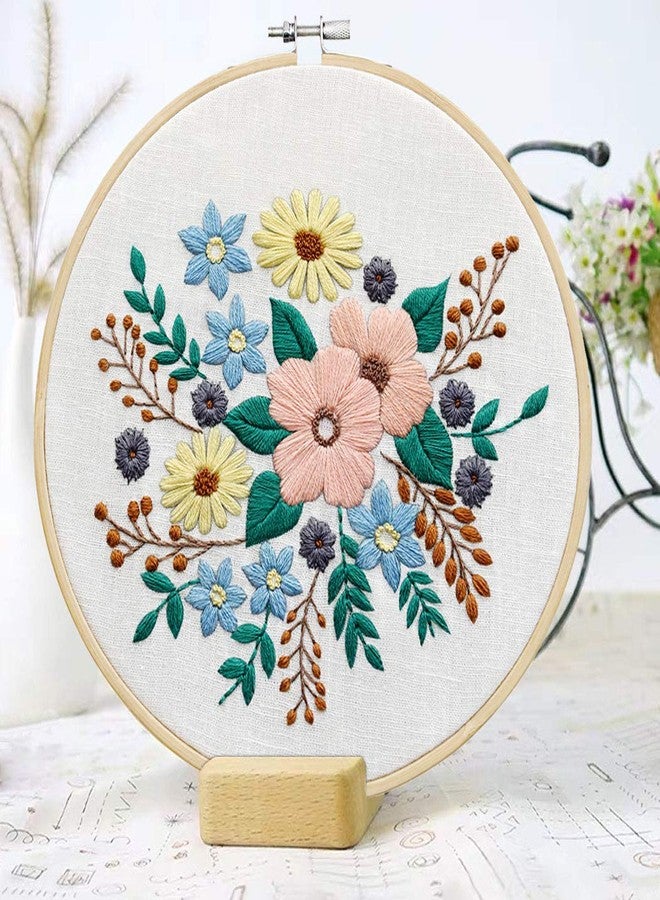 KISSBUTY Embroidery Starter Kit with Pattern, Stamped Embroidery Cloth, Bamboo Hoop, Color Threads Needle Kit (Floral) - Image 4