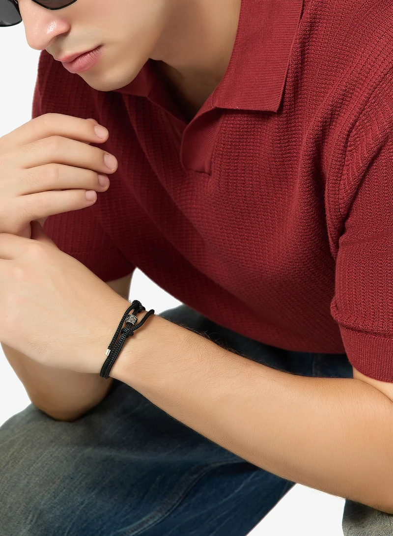 Seventy Five  Leather Bracelet with Silver Tone Accents for Men | Best Price UAE