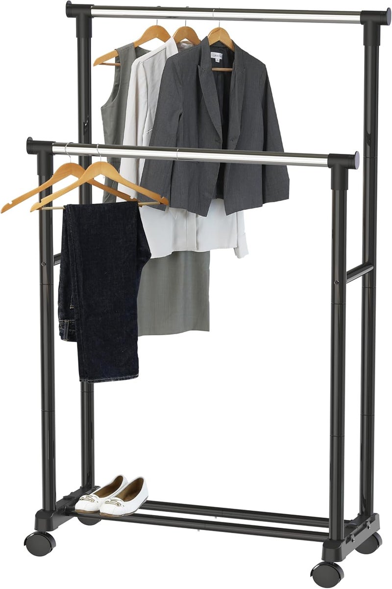 Simple Houseware Double Rod Portable Clothing Hanging Garment Rack - Image 1