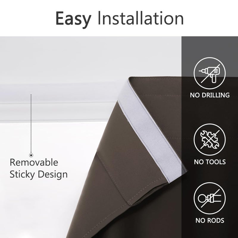 Muamar 2pcs Self Adhesive Curtains for Small Window Curtains for Bathroom Short Curtains Door Curtains for Door Window RV Curtains Window Drapes Coffee 29"" W X 45"" L - Image 3