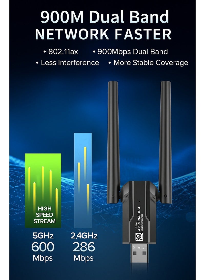USB WiFi 6 Adapter with Bluetooth 5.4 Dual Band 2.4/5GHz, AX900Mbps USB Wireless Network Adapter with 5dBi Antenna for Desktop/Laptop, 802.11ax, WPA3, Compatible with Windows 11/10/8.1/8/7 - Image 5