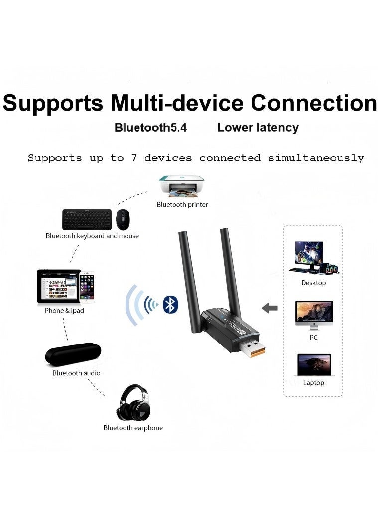 USB WiFi 6 Adapter with Bluetooth 5.4 Dual Band 2.4/5GHz, AX900Mbps USB Wireless Network Adapter with 5dBi Antenna for Desktop/Laptop, 802.11ax, WPA3, Compatible with Windows 11/10/8.1/8/7 - Image 3