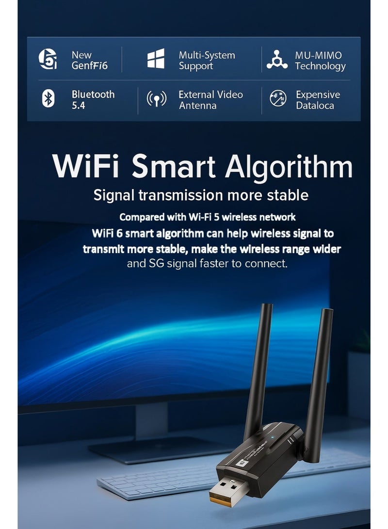 USB WiFi 6 Adapter with Bluetooth 5.4 Dual Band 2.4/5GHz, AX900Mbps USB Wireless Network Adapter with 5dBi Antenna for Desktop/Laptop, 802.11ax, WPA3, Compatible with Windows 11/10/8.1/8/7 - Image 4