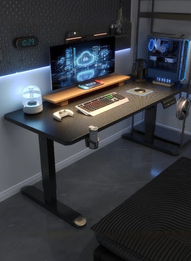 إيونتو مكتب كهربائي قائم - ارتفاع قابل للتعديل 70-115 سم مع ذاكرة مسبقة الإعداد وخطاف تخزين ومساحة سطح طاولة واسعة 140×70 سم للمكتب والدراسة وإعدادات الألعاب - Image 1