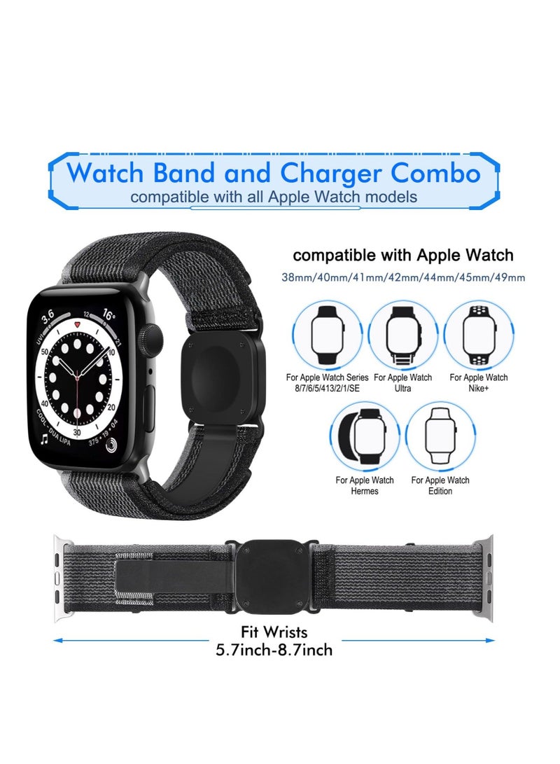 Captaintech Sport Loop Nylon Band with Portable Wireless Charger 2-in-1 Compatible with Apple Watch 38mm --- 49mm Women Men, Innovative Elastic Braided Strap for iWatch Series 8 7 6 5 4 3 2 1 SE Ultra - Image 3