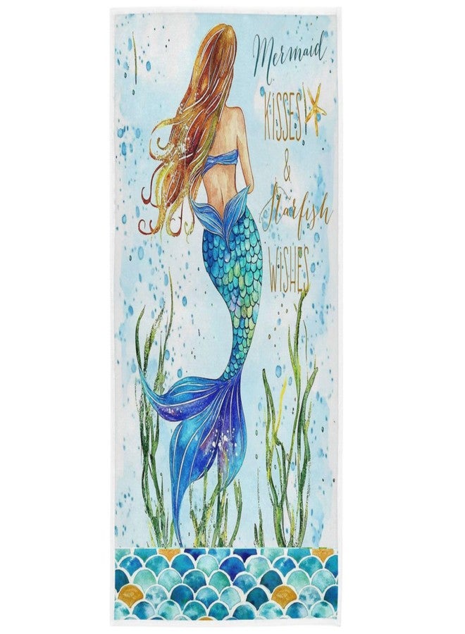 Pfrewn Retro Mermaid Summer Hand Towels 16x30 IN Fish Scales Shell Nautical Bathroom Towel Soft Absorbent Ocean Sea Underwater Starfish Blue Bath Towel Kitchen Dish Guest Towel Home Bathroom Decorations - Image 1