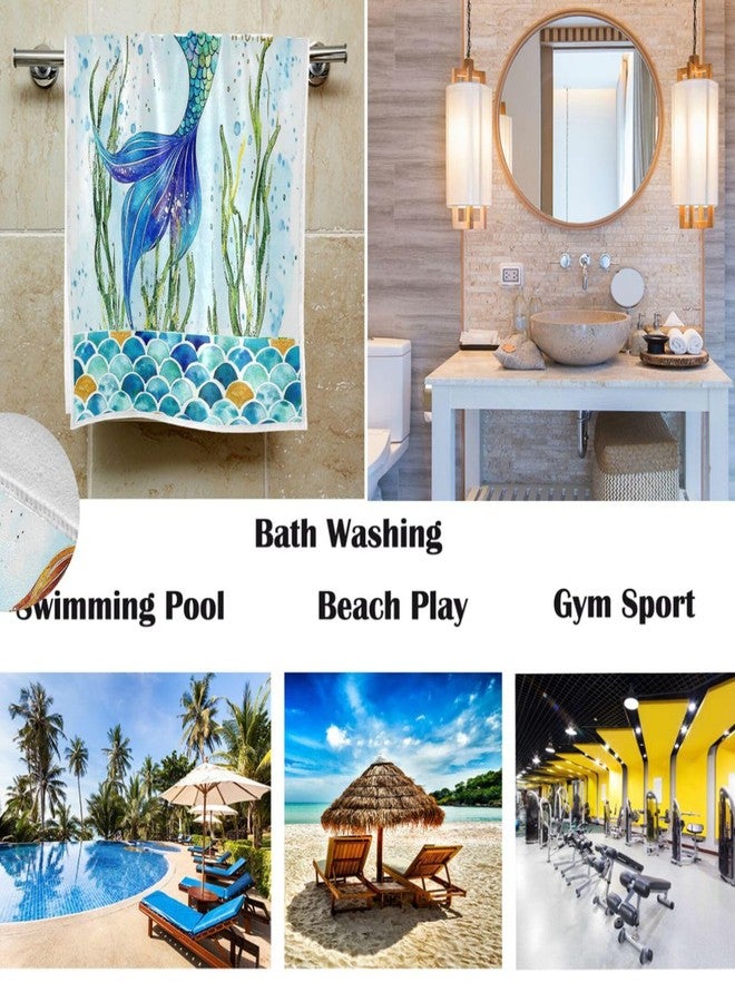 Pfrewn Retro Mermaid Summer Hand Towels 16x30 IN Fish Scales Shell Nautical Bathroom Towel Soft Absorbent Ocean Sea Underwater Starfish Blue Bath Towel Kitchen Dish Guest Towel Home Bathroom Decorations - Image 2