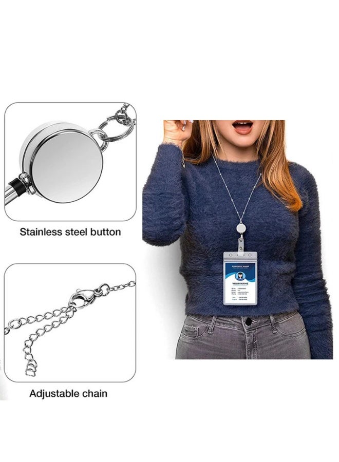 Retractable Badge Reel Lanyard Badge Lanyard Stainless Steel Water Resistant Beaded Chain Lanyard，2 Set - Image 5