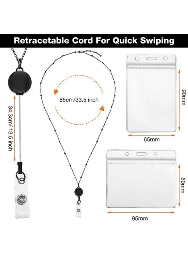 Retractable Badge Reel Lanyard Badge Lanyard Stainless Steel Water Resistant Beaded Chain Lanyard，2 Set - Image 3