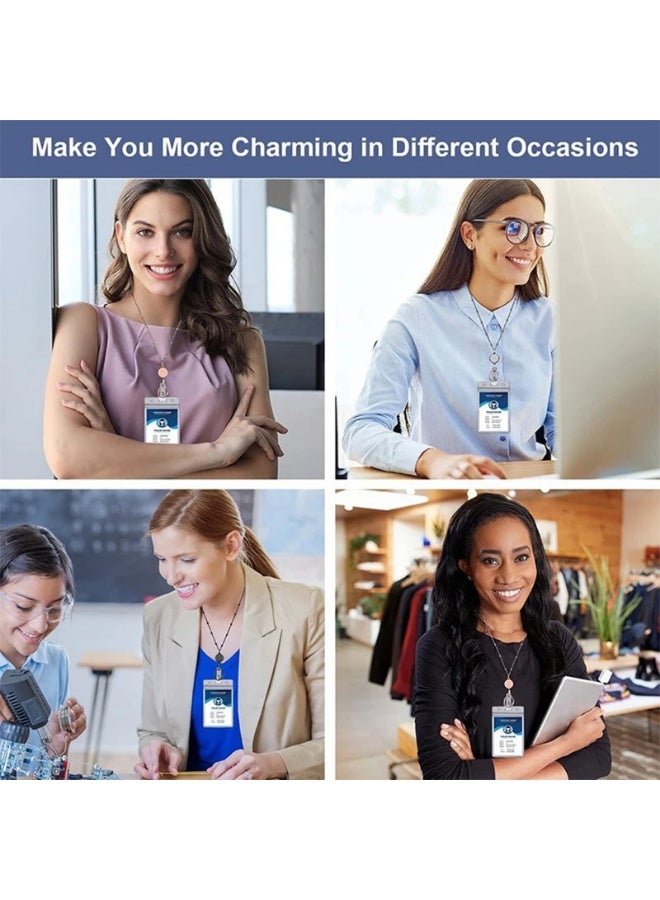 Retractable Badge Reel Lanyard Badge Lanyard Stainless Steel Water Resistant Beaded Chain Lanyard，2 Set - Image 4