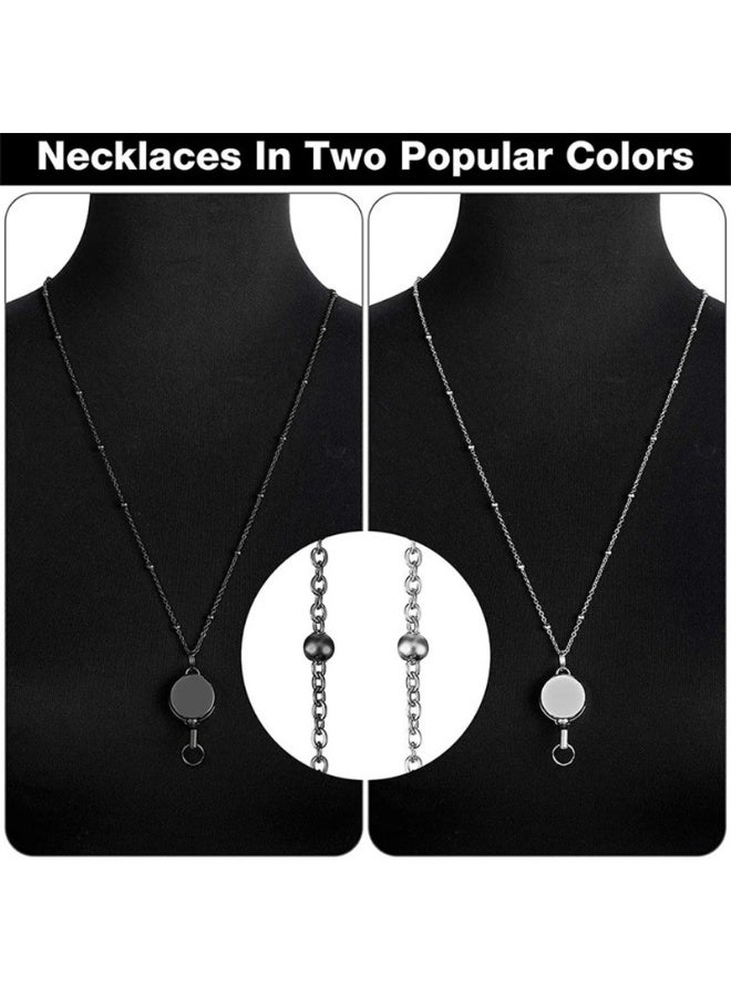 Retractable Badge Reel Lanyard Badge Lanyard Stainless Steel Water Resistant Beaded Chain Lanyard，2 Set - Image 2