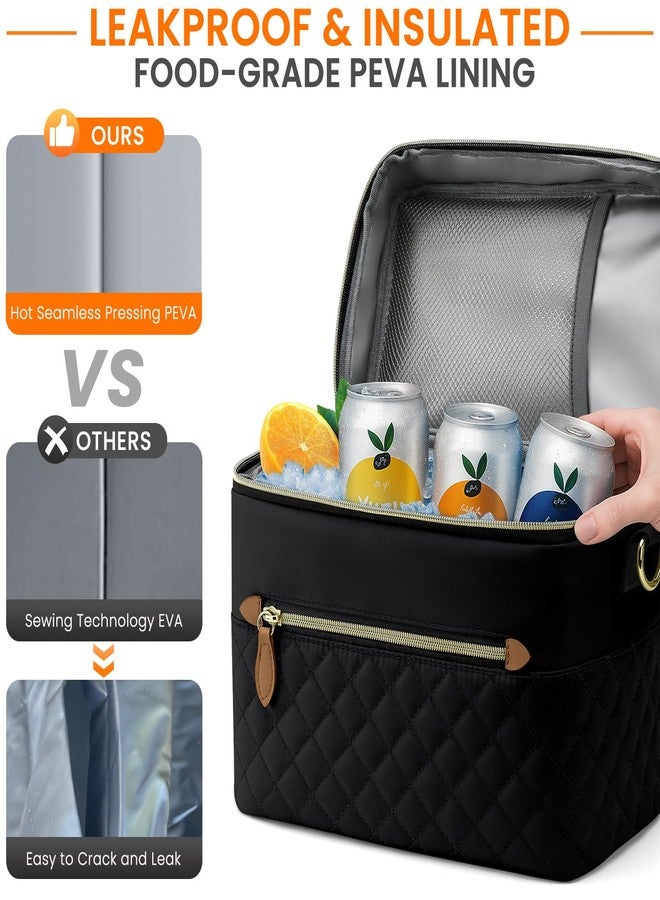 Tenot Insulated Lunch Box for Women Reusable, Leak Proof Cooler Lunch Bag Women for Work Stylish Quilted Lunch Tote Bag for Adult Picnic Travel Hiking Black - Image 5