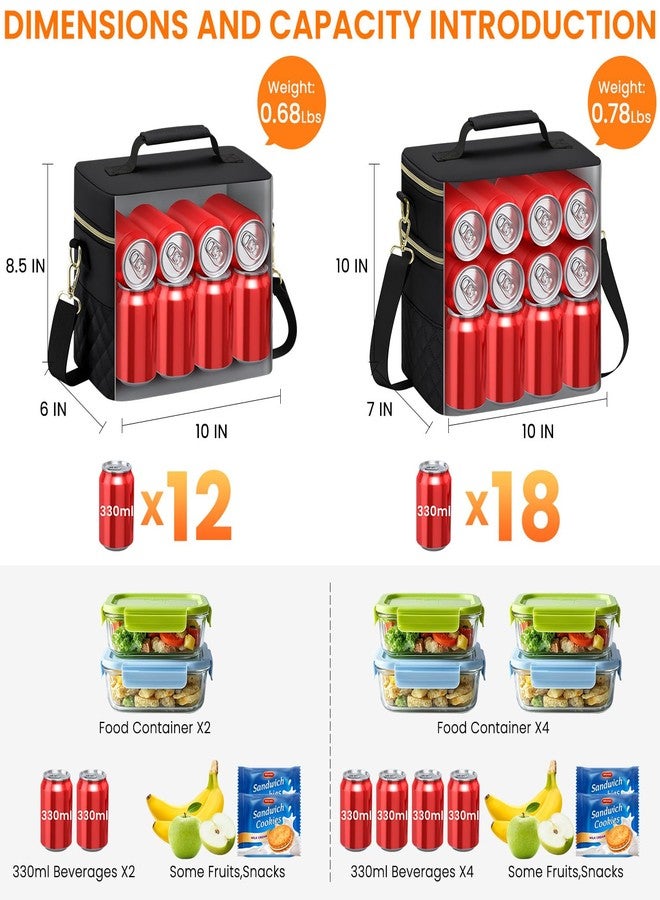 Tenot Insulated Lunch Box for Women Reusable, Leak Proof Cooler Lunch Bag Women for Work Stylish Quilted Lunch Tote Bag for Adult Picnic Travel Hiking Black - Image 2