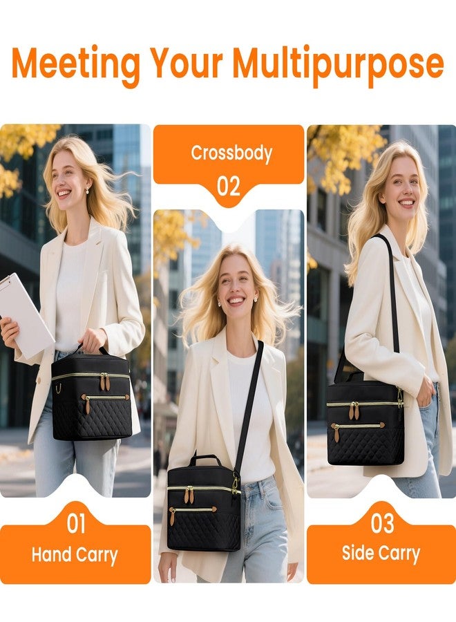 Tenot Insulated Lunch Box for Women Reusable, Leak Proof Cooler Lunch Bag Women for Work Stylish Quilted Lunch Tote Bag for Adult Picnic Travel Hiking Black - Image 4