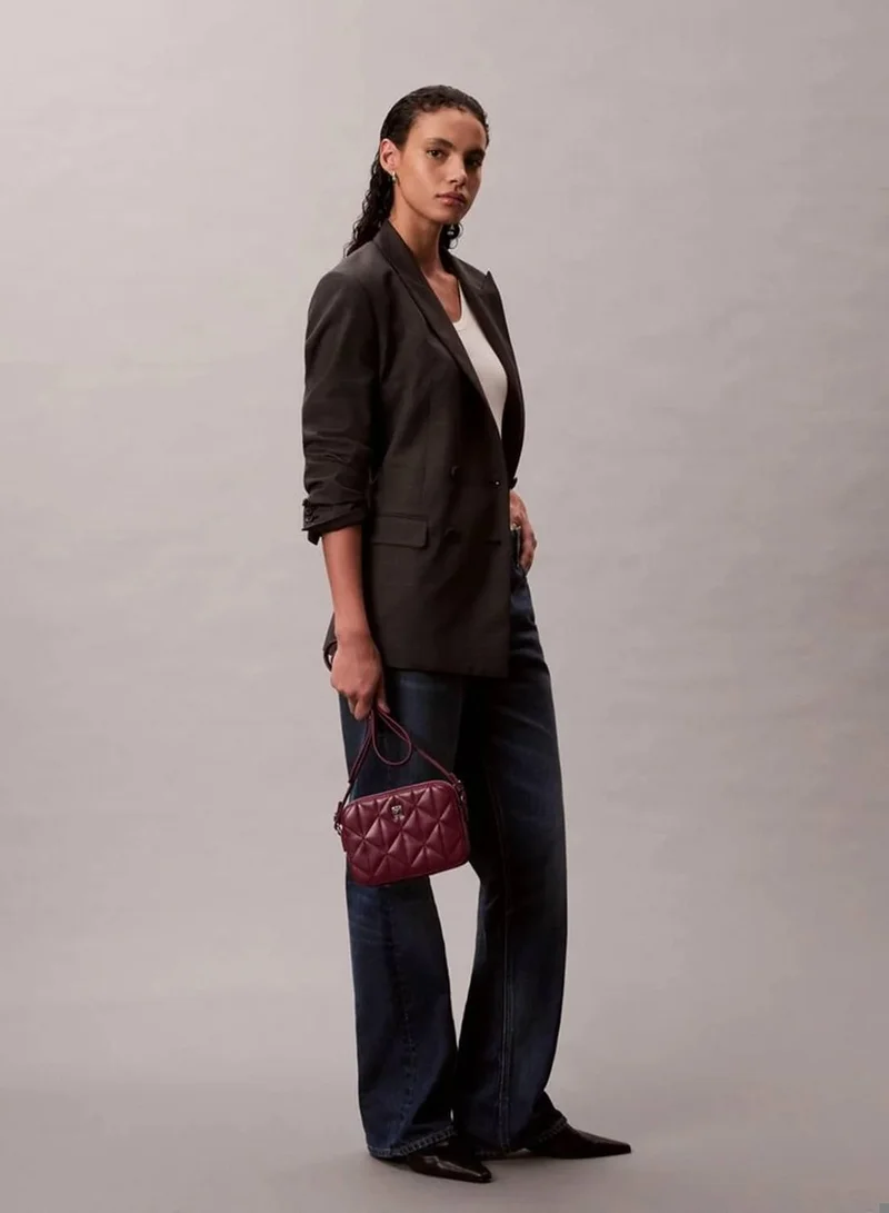 Calvin Klein Alluring Pink Quilted Emblem Logo Double Zip Camera Bag for Women | Best Price UAE