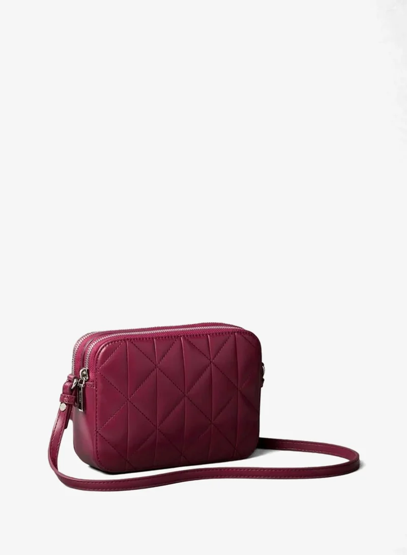 Calvin Klein Alluring Pink Quilted Emblem Logo Double Zip Camera Bag for Women | Best Price UAE