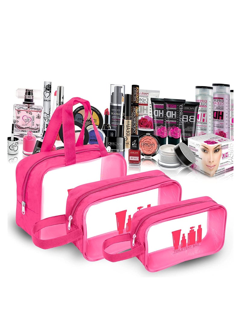 DAHSHA Multipurpose Transparent Printed Toiletry Bag For Women Men Travel Pouch For Makeup Cosmetic Bag Travel Organizer  Set of 3 - Image 2
