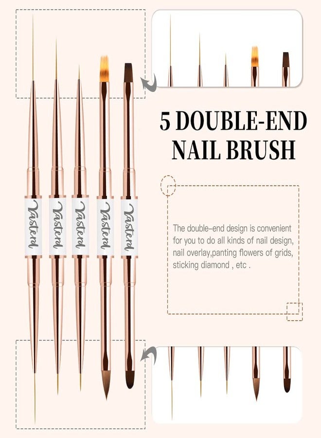 Yasterd Nail Art Brushes Set - Professional 5pcs Double-Ended Acrylic Nail Art Brushes Liner Detail Thin Brushes for Drawing Design Brushes Gel Builder Brushes 3D Nail Art Tools for Salon at Home DIY Manicure - Image 4