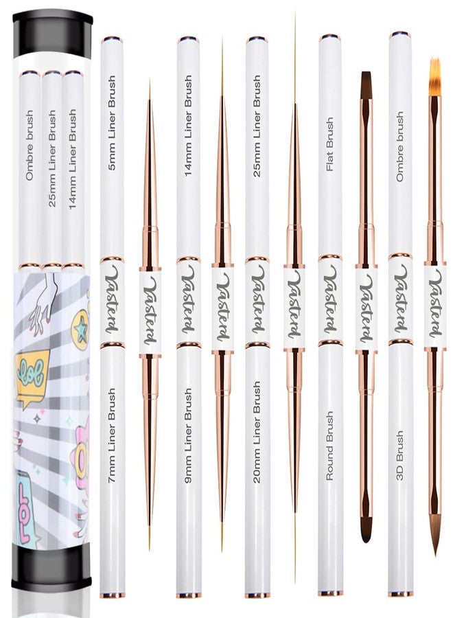 Yasterd Nail Art Brushes Set - Professional 5pcs Double-Ended Acrylic Nail Art Brushes Liner Detail Thin Brushes for Drawing Design Brushes Gel Builder Brushes 3D Nail Art Tools for Salon at Home DIY Manicure - Image 1