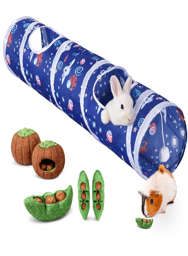 HERCOCCI Bunny Tunnel, Collapsible Rabbit Toys Hideout Tunnels & Tubes with Chew Toy Set for Guinea Pigs, Chinchillas, Ferrets and Small Pets - Image 1