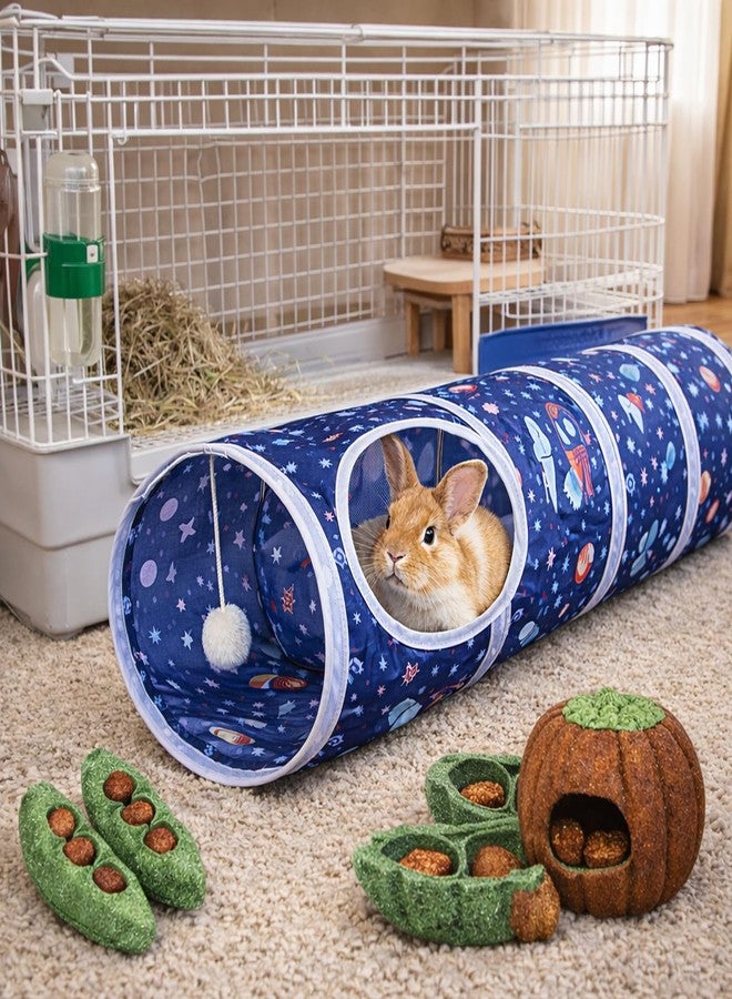 HERCOCCI Bunny Tunnel, Collapsible Rabbit Toys Hideout Tunnels & Tubes with Chew Toy Set for Guinea Pigs, Chinchillas, Ferrets and Small Pets - Image 3