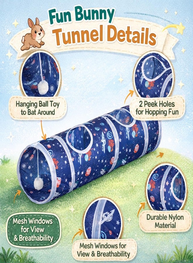 HERCOCCI Bunny Tunnel, Collapsible Rabbit Toys Hideout Tunnels & Tubes with Chew Toy Set for Guinea Pigs, Chinchillas, Ferrets and Small Pets - Image 2