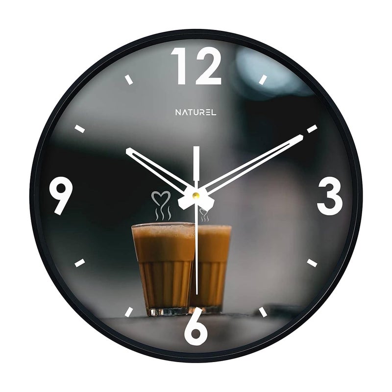 Naturel Wall Clock With Glass For Home - Chai Tea Printed (10 Inch) - Analog, Multicolor - Image 1