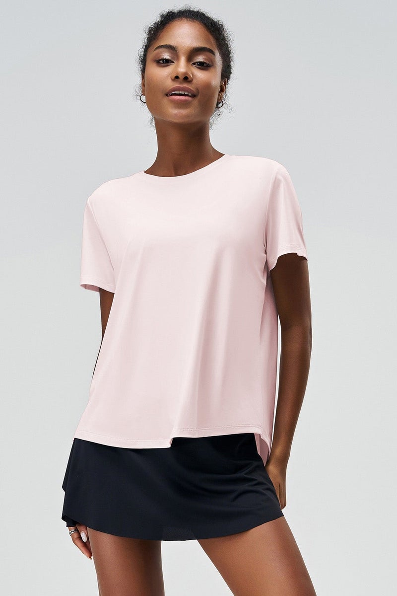 Women's T-shirt with Half Slit Back - Light Pink - SVL