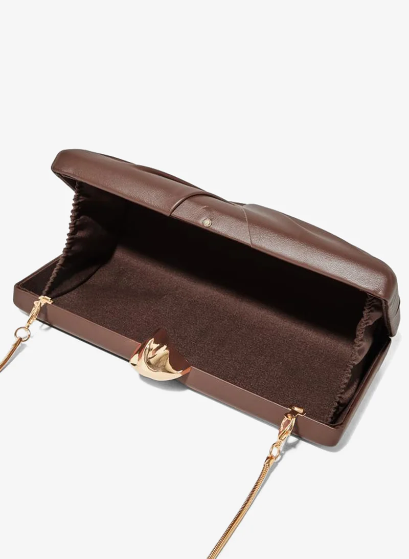 Styli  Brown Ruched Hardcase Clutch with Chain Strap for Women | Best Price UAE